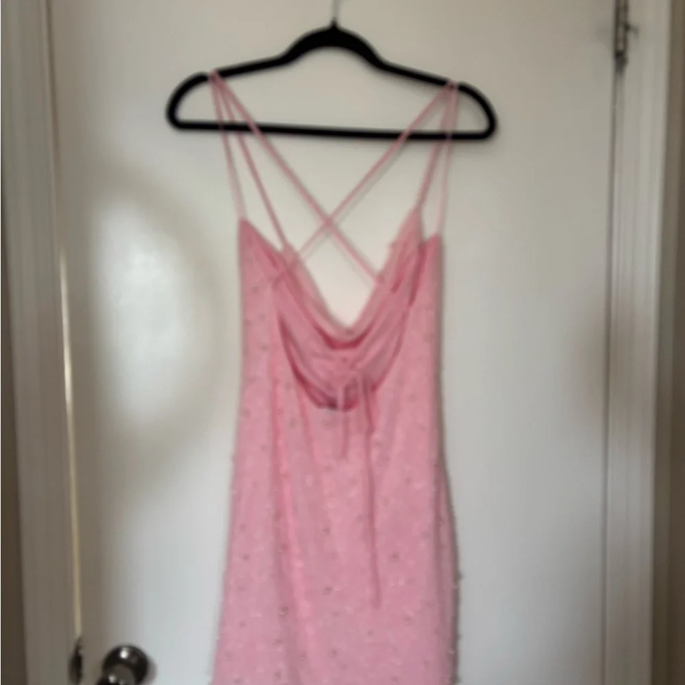 (WINDSOR) prom Pink Beaded & Pearl Mini Dress - Picture 4 of 7